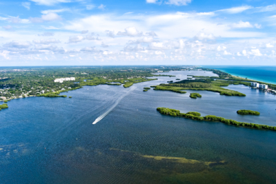 aerial of Little Sarasota Bay looking south