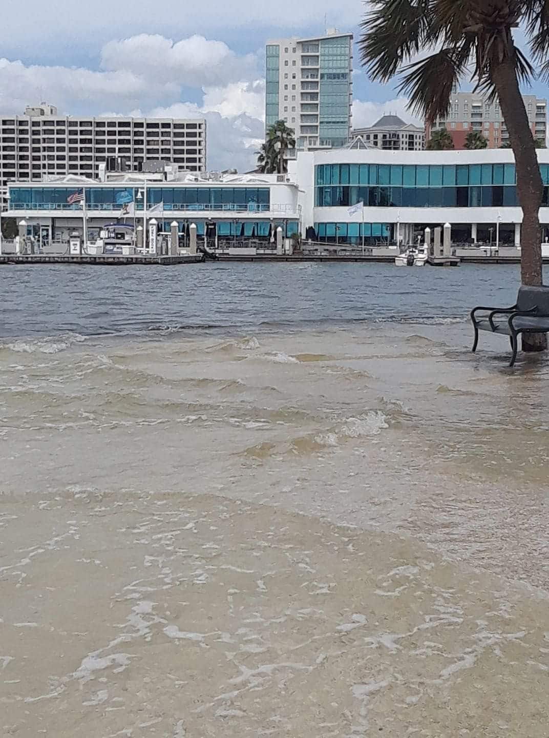 2017 10 7 King Tides & And Hurricane Nate water overtopping seawall at Bayfront Park