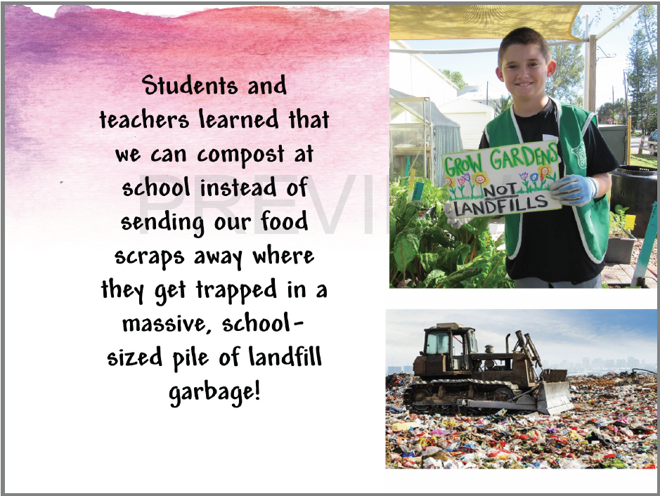student holding sign promoting composting