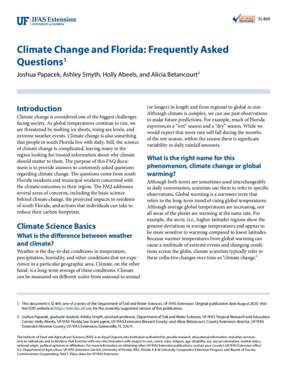 UF/IFAS Extension: Climate Change and Florida FAQs (2020)