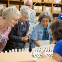 participants looking at vials