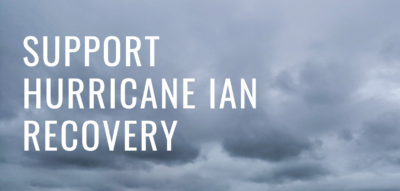 stormy sky with overlaying text "Support Hurricane Ian Recovery"