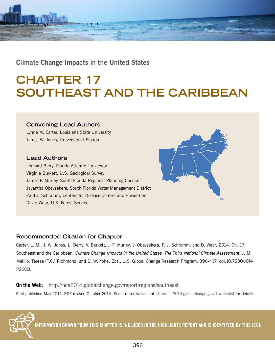 National Climate Assessment: Climate Change Impacts in the Southeast and Carribbean (2014)