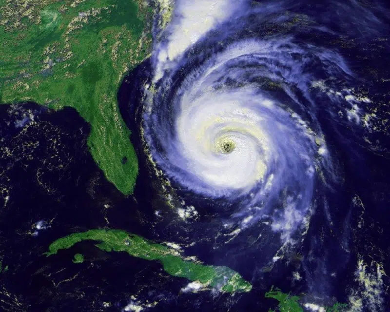 Satellite image of a hurricane east of Florida