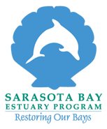 Sarasota Bay Estuary Program Logo with Tagline 'Restoring Our Bays'